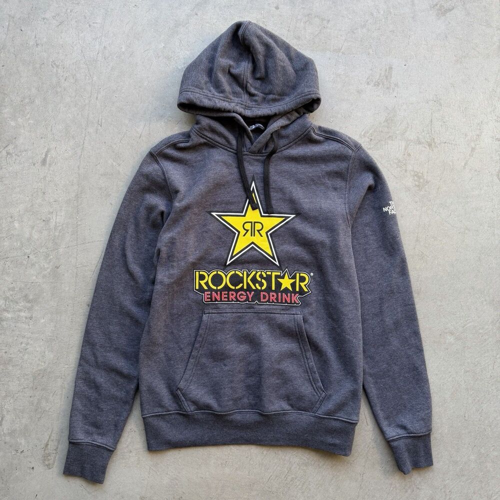 North Face x Rockstar Energy Mens S Hoodie Gray Pullover Sweatshirt Promo Fleece